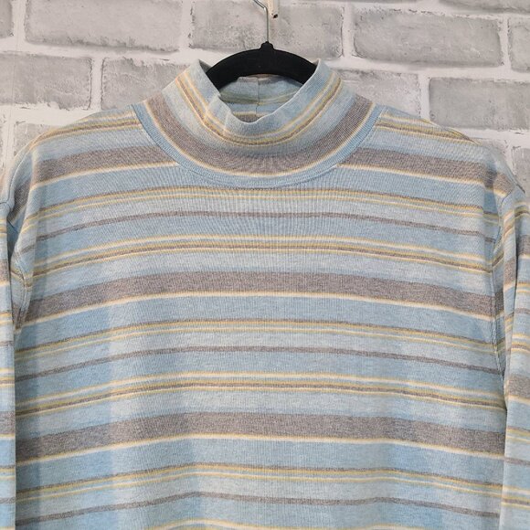 Vintage Pendleton Cotton Striped Mock Turtleneck Shirt Top Blue Gray Yellow XL - Picture 3 of 7